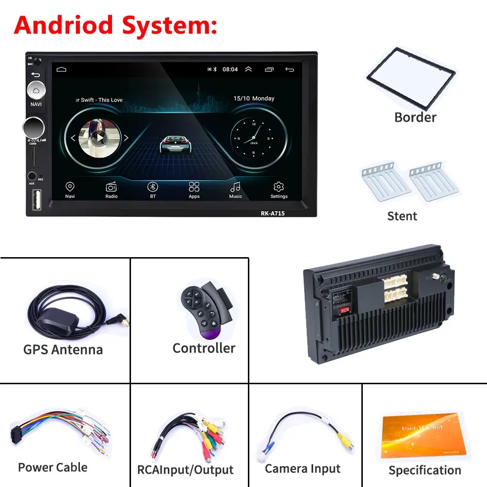 

Podofo2 Din Android Car Radio Car Multimedia Video Player 7" Universal 2DIN Stereo Radio GPS For Volkswagen Nissan Hyundai Kia