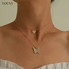 Многослойное ожерелье YOUVI с хрустальной бабочкой для женщин, богемные готические цепи, ожерелье, ювелирные изделия, чокер, Очаровательное ожерелье