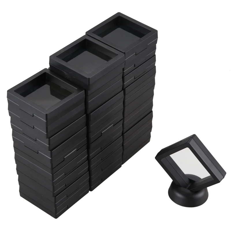Caja de exhibición de monedas-Juego de 30 soportes de exhibición de marco flotante 3D con soportes para monedas de desafío, medallones AA, joyas, negro