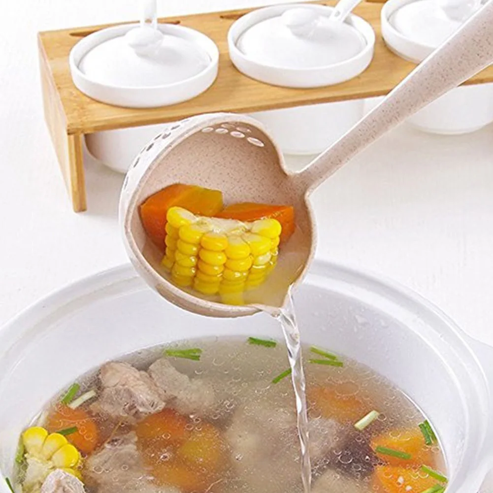Hot Selling 2 in 1 Long Handle Soup Spoon Home Strainer Cooking Colander Kitchen Scoop Plastic Ladle Tableware enlarge