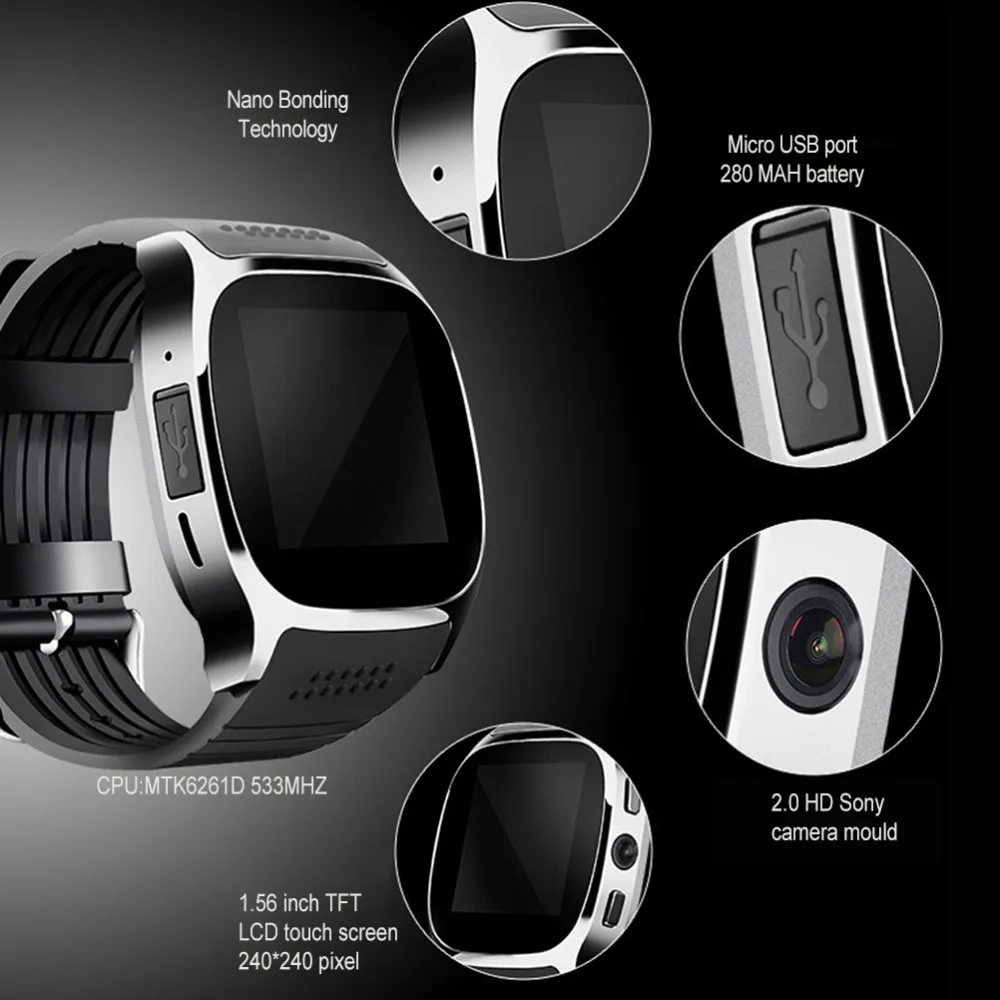 Смарт-часы T8 с Bluetooth мужские и женские цифровые спортивные часы камерой