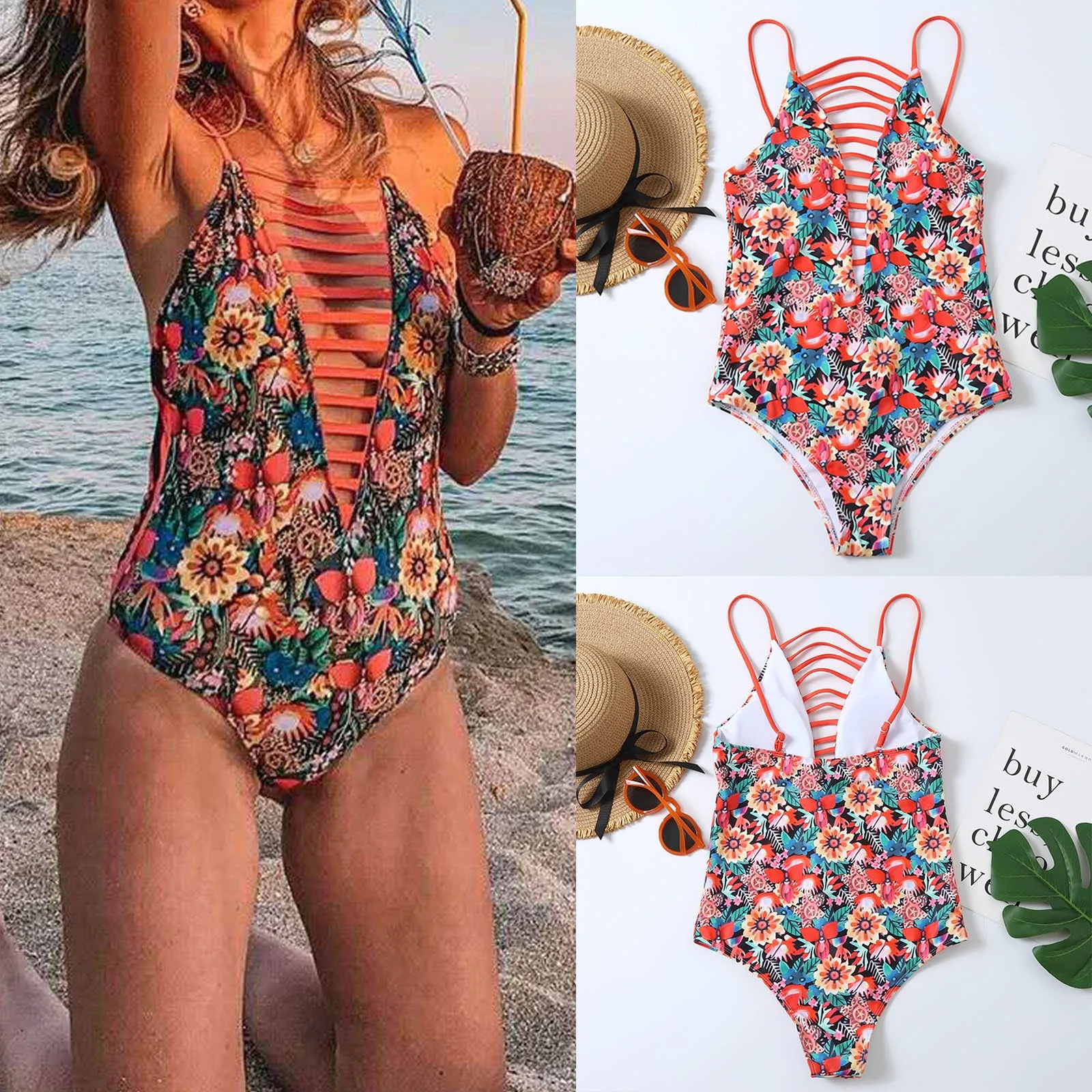 

2021 sommer Frauen Sexy Floral Gedruckt Bademode BikHohl Brasilianische Bademode Backless Badeanzge