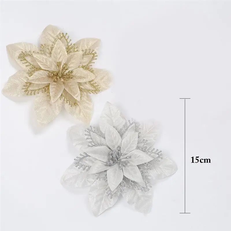 10 шт. искусственные цветы для украшения блестящие поддельные Poinsettia DIY домашнее