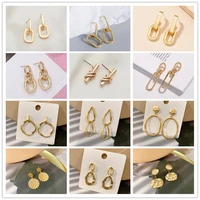 minimalist vintage gold color geometric stud earrings for women simple chain oval statement earrings 2021 trend female jewelry