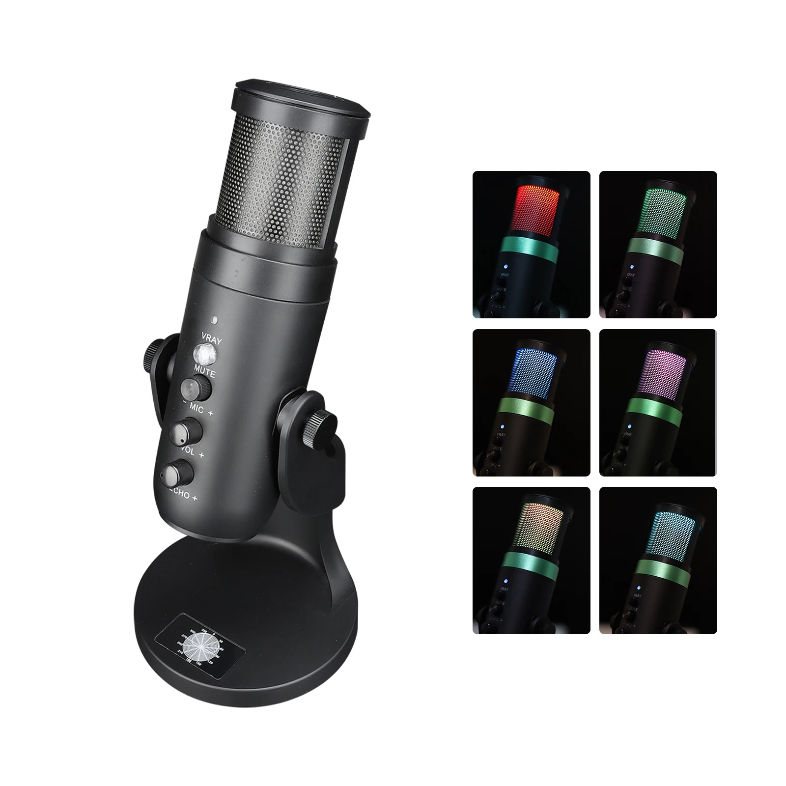 

RGB Lighting USB Microphone Computer PC Mic Heart-shape directional Condenser Conferencer with Stand Plug and Play Dynamic