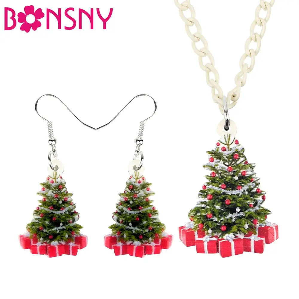 Bonsny Акриловая Рождественская елка Подарочная коробка набор ювелирных изделий