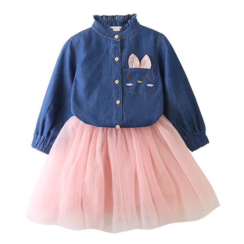 AZ1778 Pink Keelorn/платье для девочек; весенние вечерние платья; джинсовое Сетчатое платье принцессы для девочек; детское платье с поясом; весенняя одежда для детей - Цвет: AZ1778 Pink