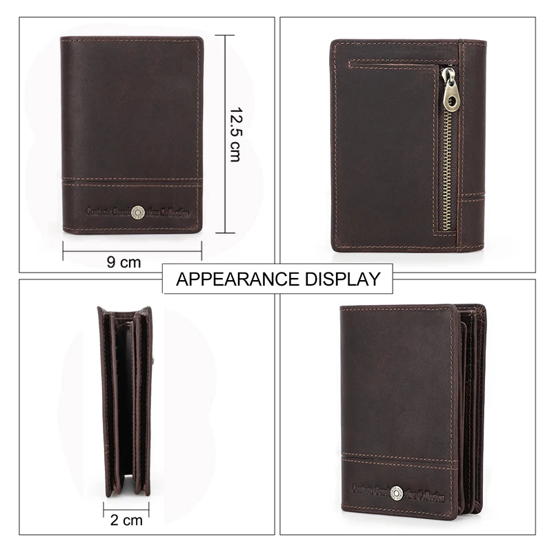 CONTACT'S Genuine Leather Men Wallets Small Money Purses Wallets Male Vertical Rfid Wallets Multi Function ID Credit Card Holder