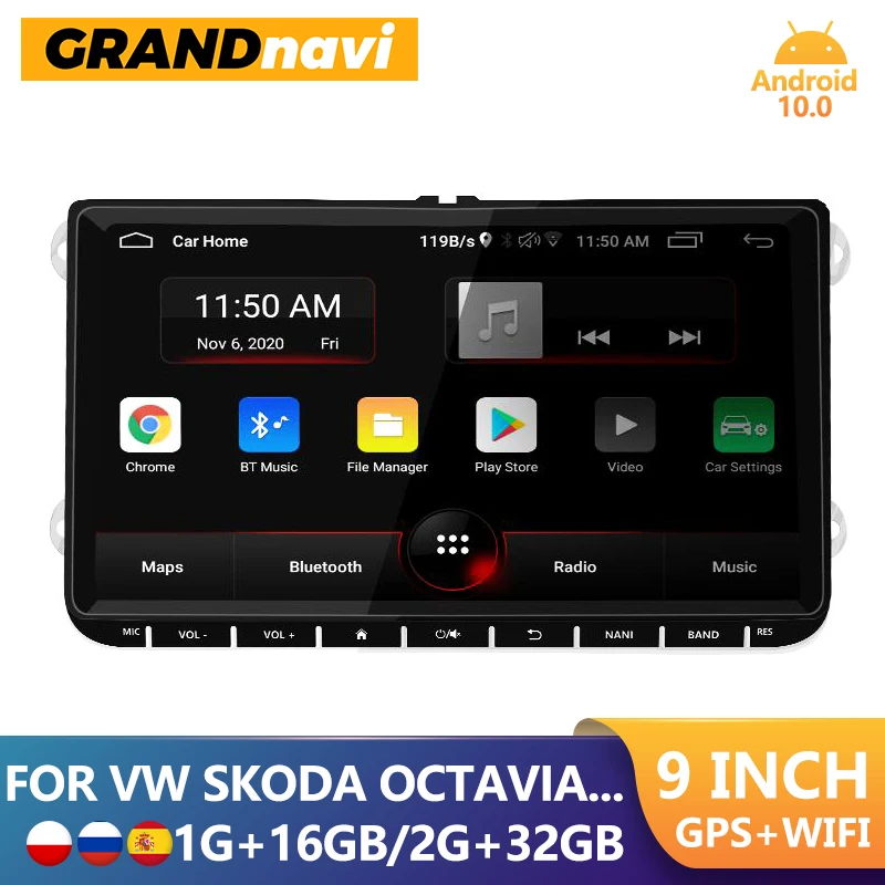 

Автомагнитола GRANDnavi, мультимедийный плеер на Android, с 9 "экраном, Wi-Fi, GPS, для VW Volkswagen Golf, Touran, Skoda Octavia, типоразмер 2DIN