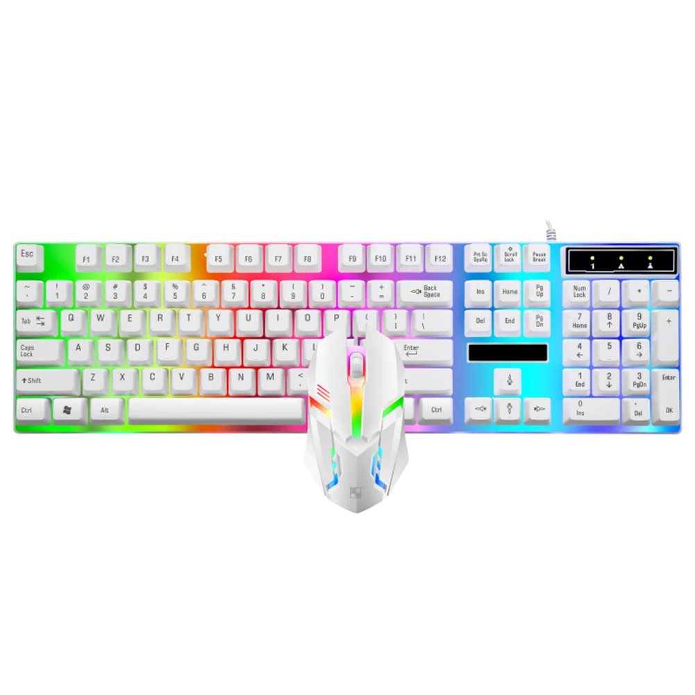 

LX-2020 Colorful Backlight USB Wired Gaming Keyboard Mouse Laptop Computer Ergonomic Mice Silent for Laptop Desktop
