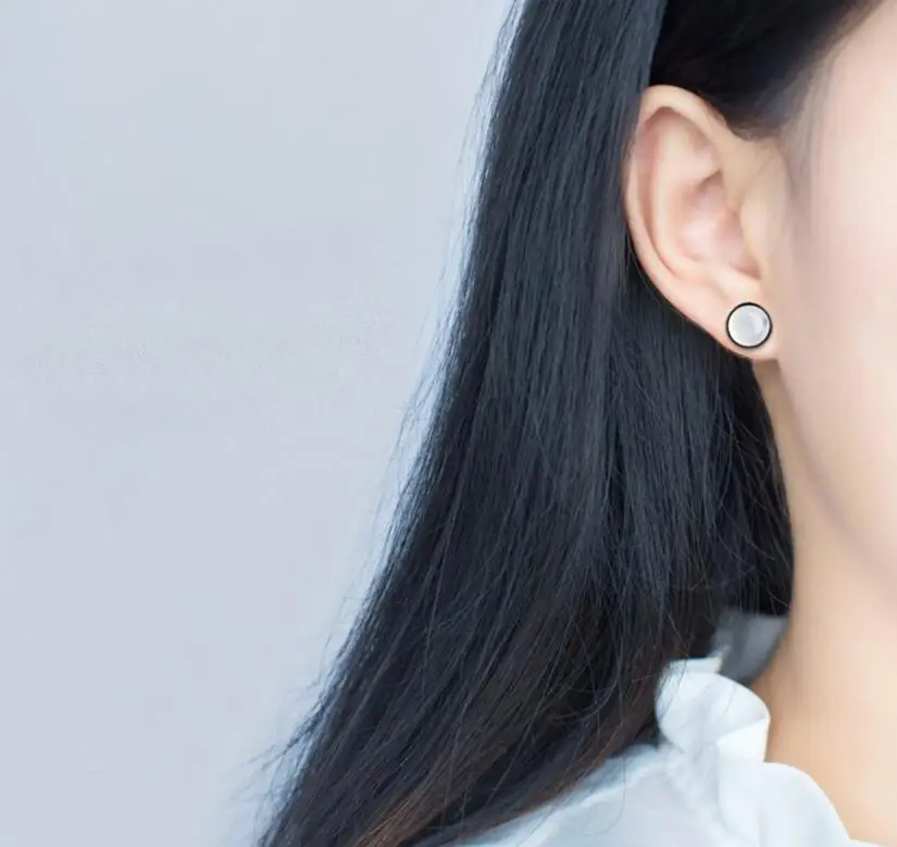 

925 Sterling Silver Chalcedony Moonlight Stone Stud Earrings For Women Simple Jewelry brincos