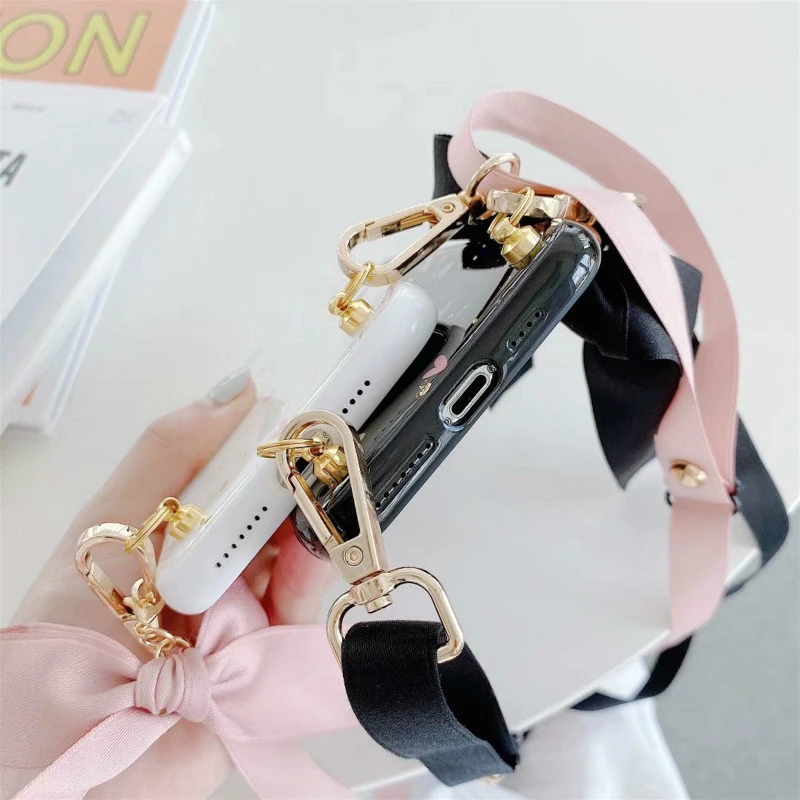 

Luxury Glitter Love Heart Lanyard Necklace Shoulde Phone Case For iPhone 11Pro SE XS MAX XR 8 7 Plus Crossbody Strap Soft Cover