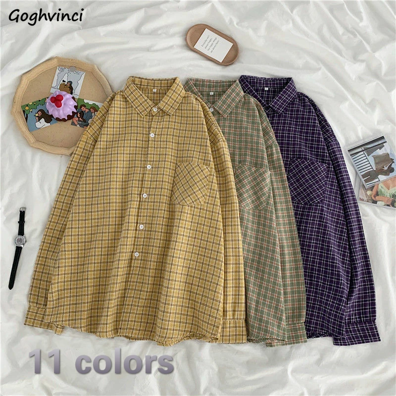 

Women Blouses Casual Plaid Loose Shirts Oversize 3XL Female Tops Turn-down Collar Korean Style Long Sleeve Fashion Button Up INS
