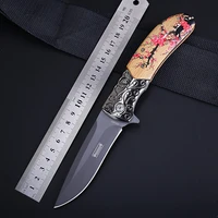 hysenss tactical folding knife 3d wood handle titanium blade camping hiking fishing pocket edc tools