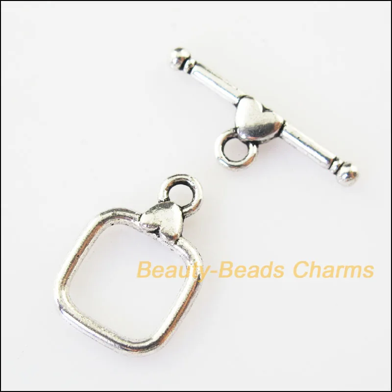 

15 New Connectors Necklace Heart Square Circle Toggle Clasps Tibetan Silver