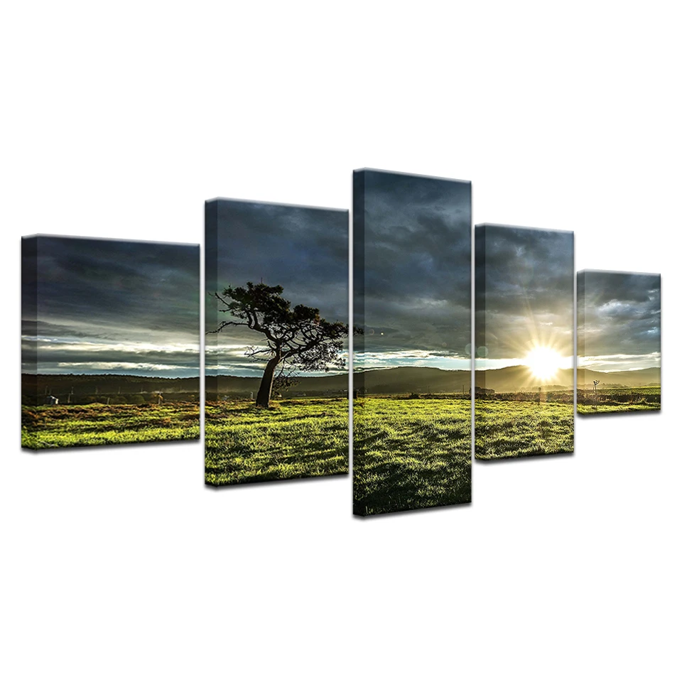 Canvas wall art Winter Sunset scenery 5 Pieces Painting Modular nature Wallpapers Poster Print for living room Home Decor | Дом и сад