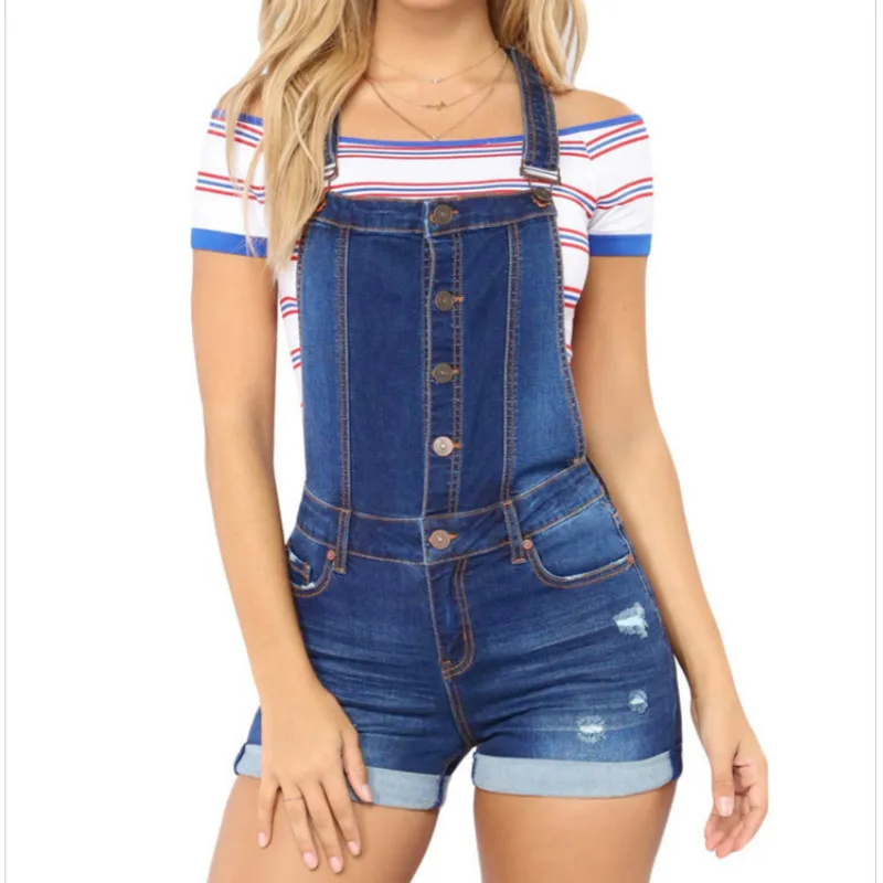 

2021 Summer European and American Women's Holed Buttock Carrying Strap Hem Jeans