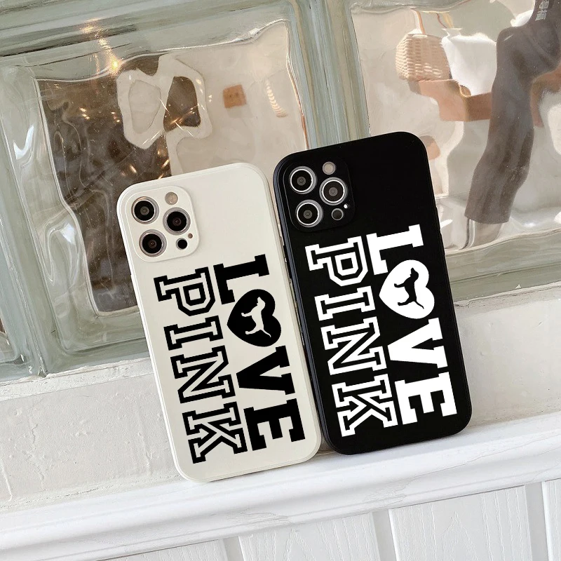 Fashion Love Pink Letter phone Case for iphone13 Pro Max 8 7 Plus 11 XR XS Max 12Pro Max 13mini Dog Liquid silicone Backcover