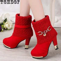 tghdof hot sale high heel women boots 3 cm waterproof platform wear resistant rubber outsole 35 43 red and black womens boots