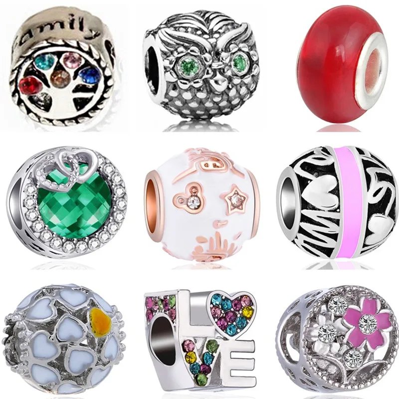 Красочные DIY бусины Животные Сова черепаха Ангел Цветы Подвески шармы Pandora
