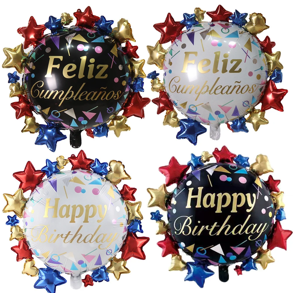 

26inch 2Pcs Happy Birthday Star Foil Balloons Spanish Birthday Helium Globos Colorful Modeling Party Decoration Kids Baby Shower