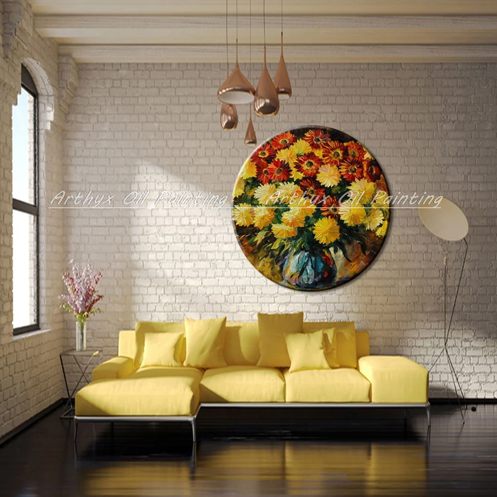 Картина с роундом ручная роспись палитра нож цветы Масляные картины на холсте