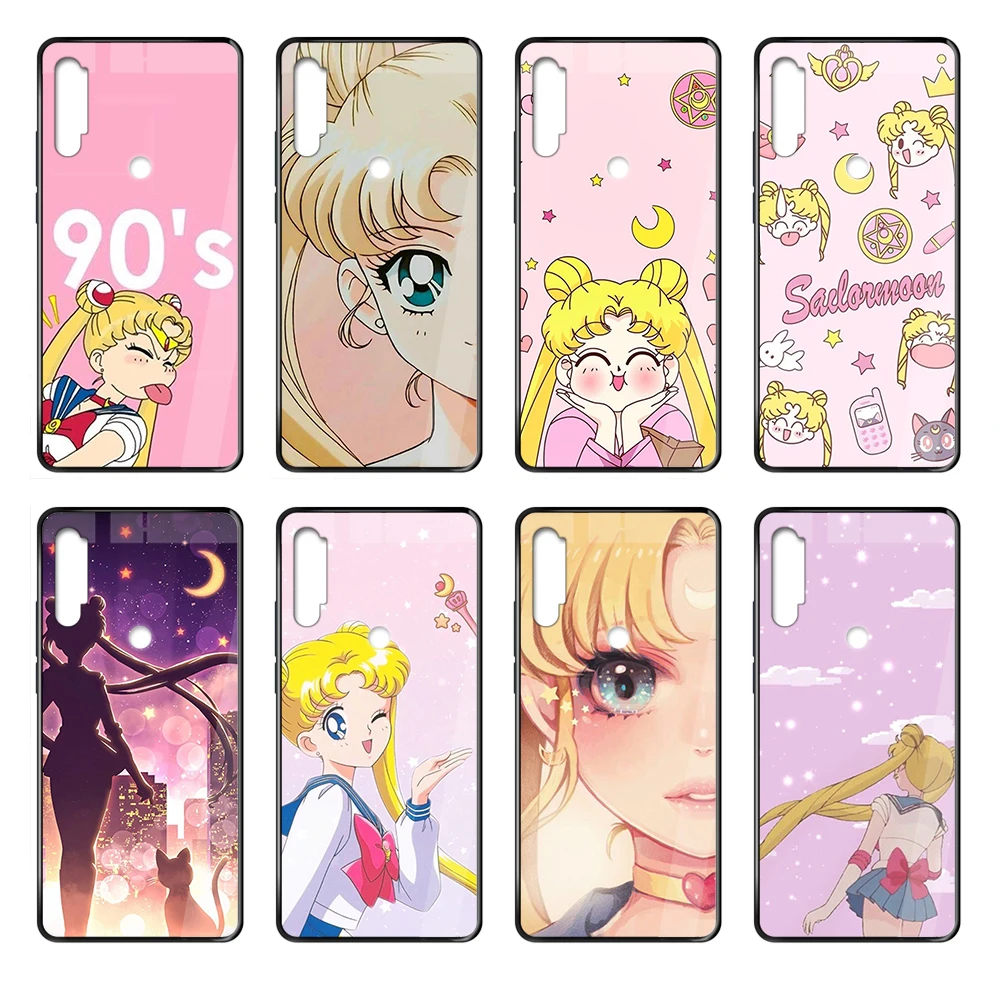 Милый мягкий чехол для телефона с аниме Сейлор Мун черный корпус Xiaomi Redmi Note S2 3 4 5 6 7
