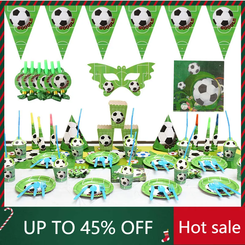 

2021 Soccer Party Sport Theme Kids Birthday Disposable Dinnerware Set Includes Plates, Cups, Napkins, Tablecloth and Banner