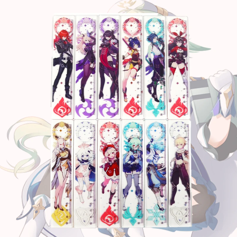 

Anime Genshin Impact Key Chains Child Stationery Ruler Child Traveler Figure Zhongli Cosplay Keyring Student Backpack Keychain