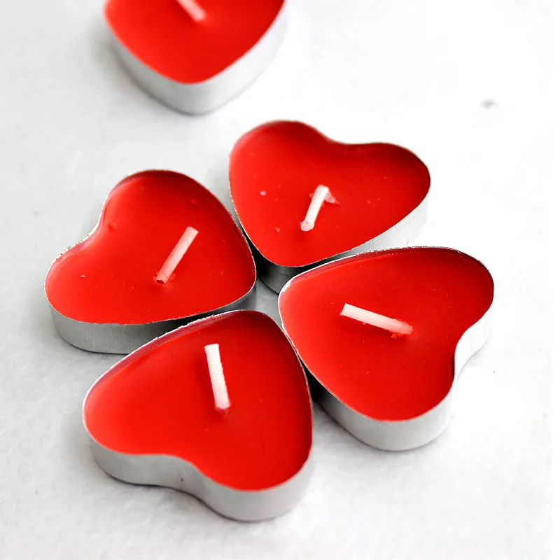 

Valentine's Day Tanabata Marriage Birthday Tea Wax Candles Bulk 50 pcs Aluminum shell smokeless scented heart-shaped candle