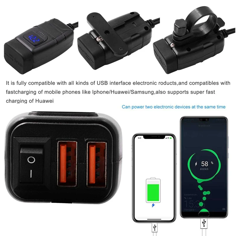 Motorcycle QC3.0 USB Charger Waterproof Dual Moto QC 3.0 Fast Charging 12V For Motocicleta Phone Mobile | Автомобили и мотоциклы