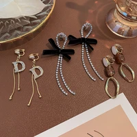 korean fashion geometric clip on earrings metal pearl rhinestone non pierced cute ear clips for woman earrings 2021 jewelry gift