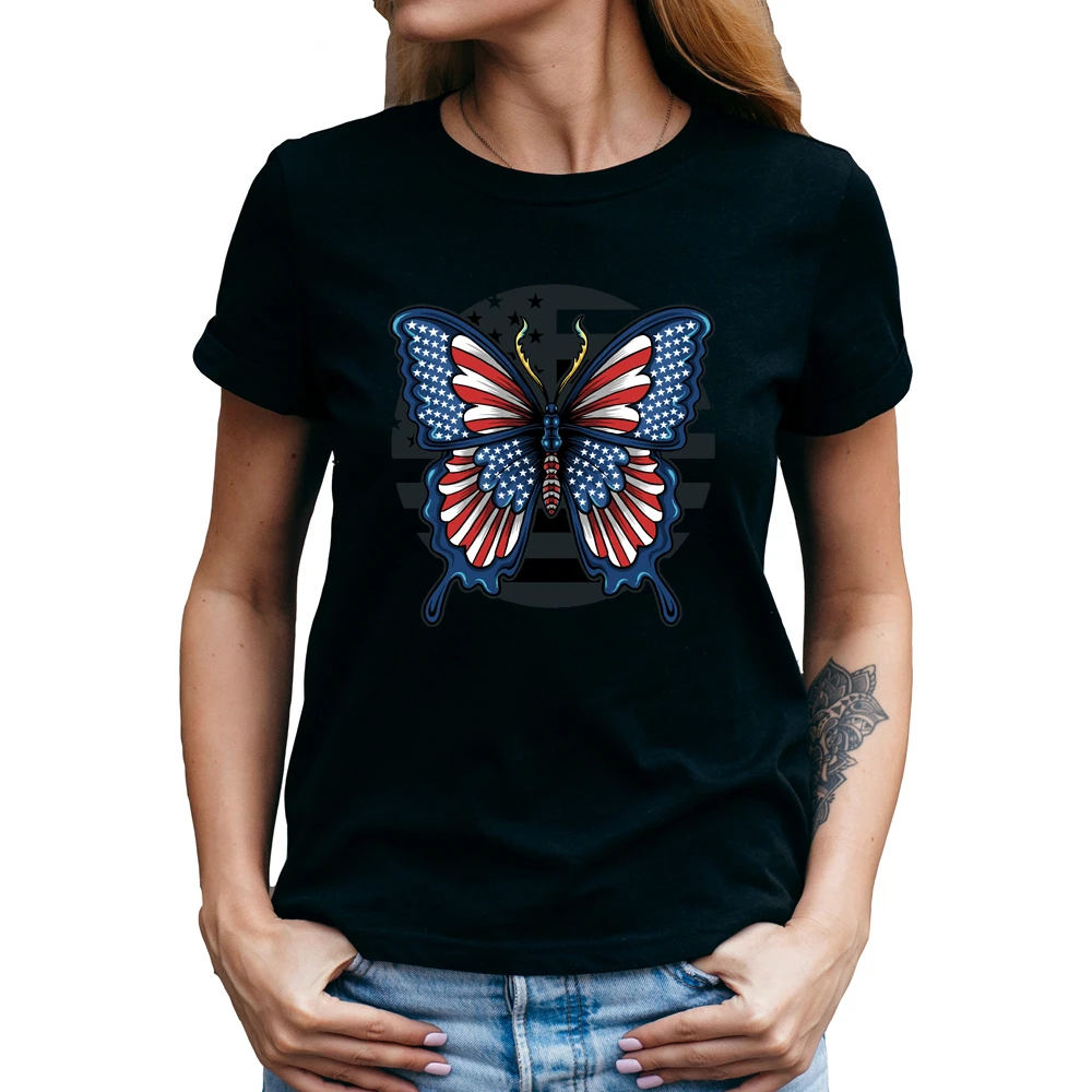 

Butterfly in usa flag color T-shirt Girls Women Short Sleeve O-Neck Summer Tops Tees camisetas de mujer roupas femeninas