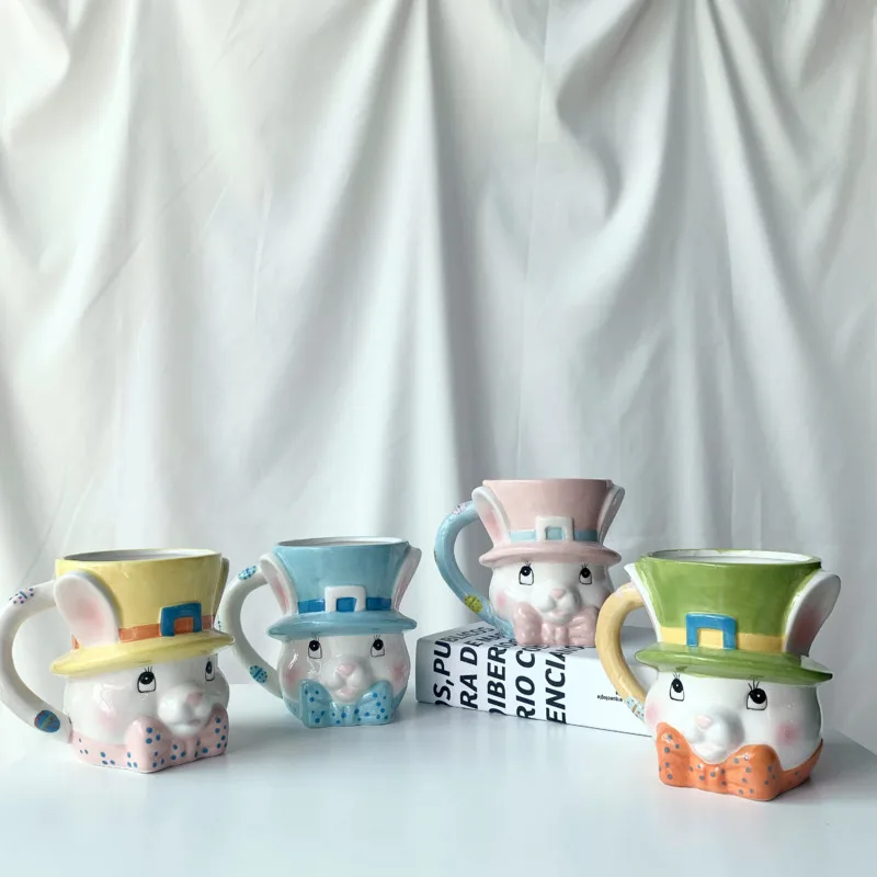 Taza 3D de conejo de pascua, vaso de agua de cer&aacute;mica de dibujos animados, taza de gran capacidad para el hogar y la Oficina, taza de caf&eacute; con leche-2