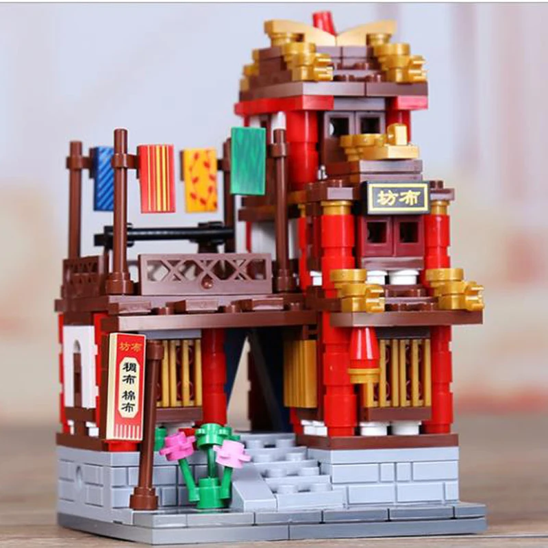 4 в 1 Подарочные игрушки китайское здание уличные башня Ванцзян чайная библиотека