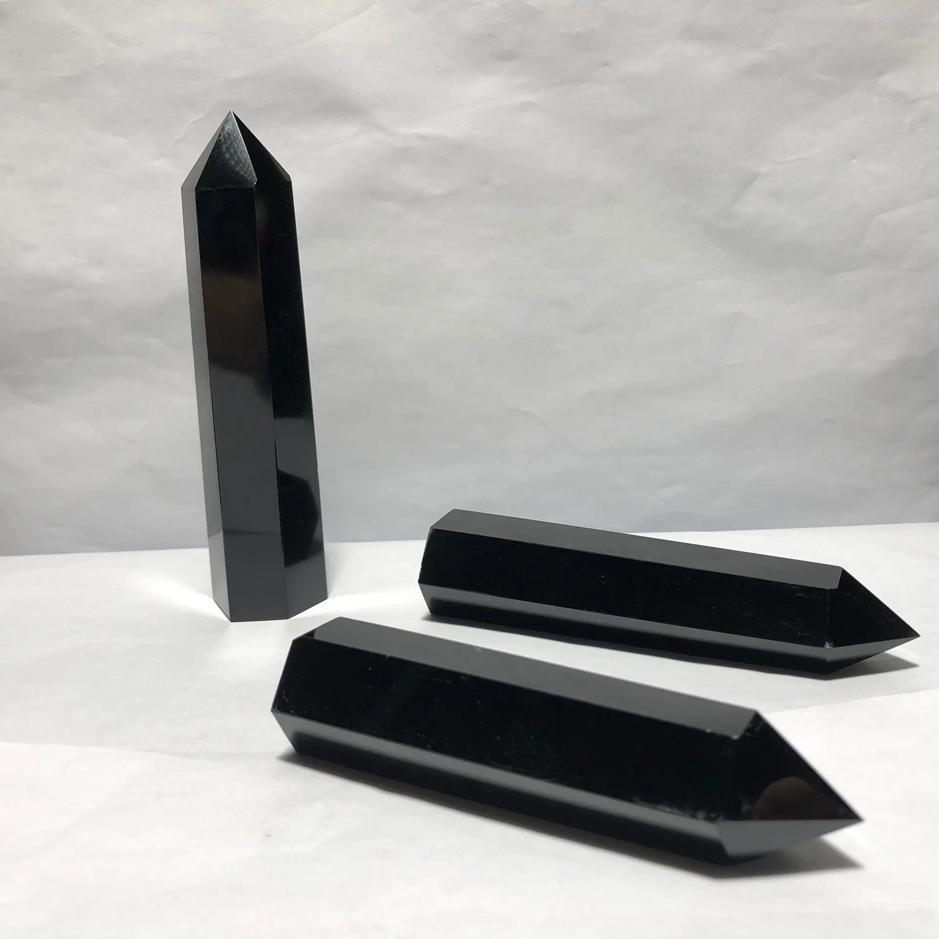 Natural Black Obsidian Hand-Polished Hexagon Point Chakra Healing Reiki Stone Home Decoration Handicraft | Дом и сад