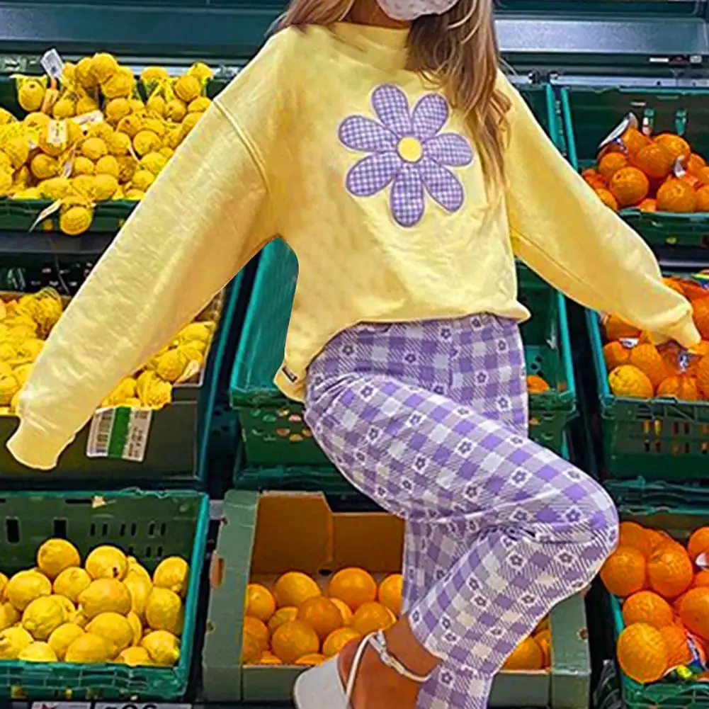 

Yellow Autumn Winter Pullovers Cute Flower Embroidery Hoodies Sweatshirts Women Long Sleeve Casual Street Loose Sweatshirts