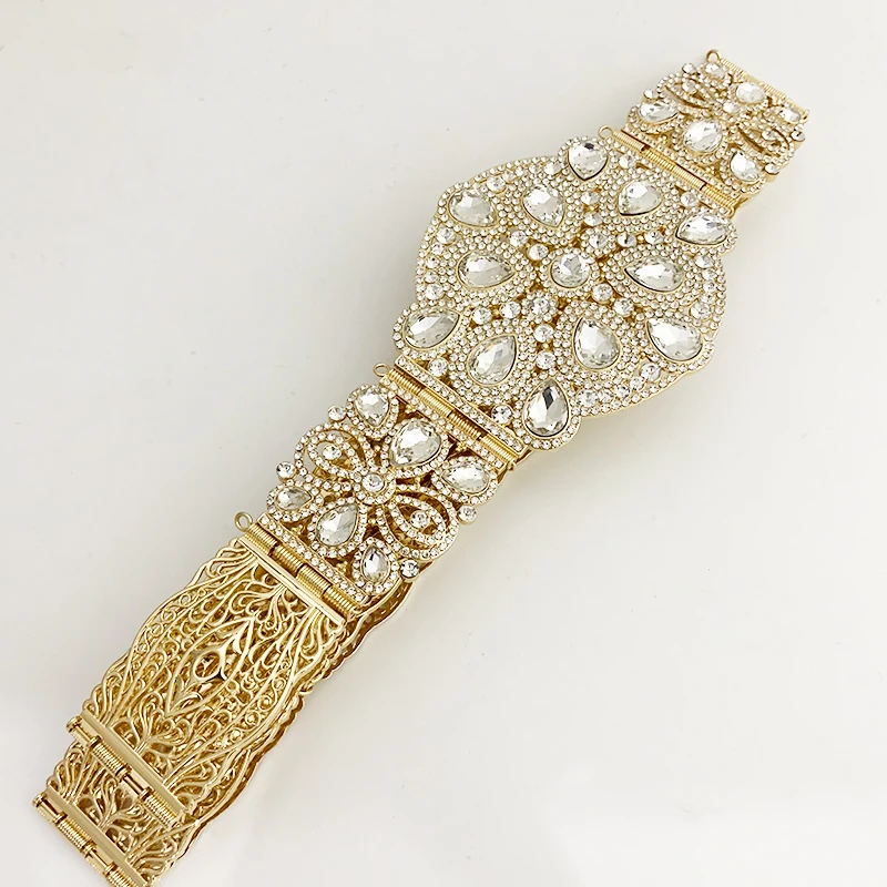 Moroccan caftan wedding dress belt Ladies wedding party full of rhinestone inlaid gold and silver belt