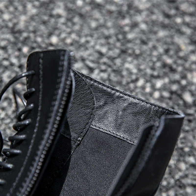 Taoffen Women Genuine Leather Winter Ankle Boots Zipper Cross Strap Fashion Black Motorcycle Boot Daily Shoes Woman Size 35-39 | Обувь