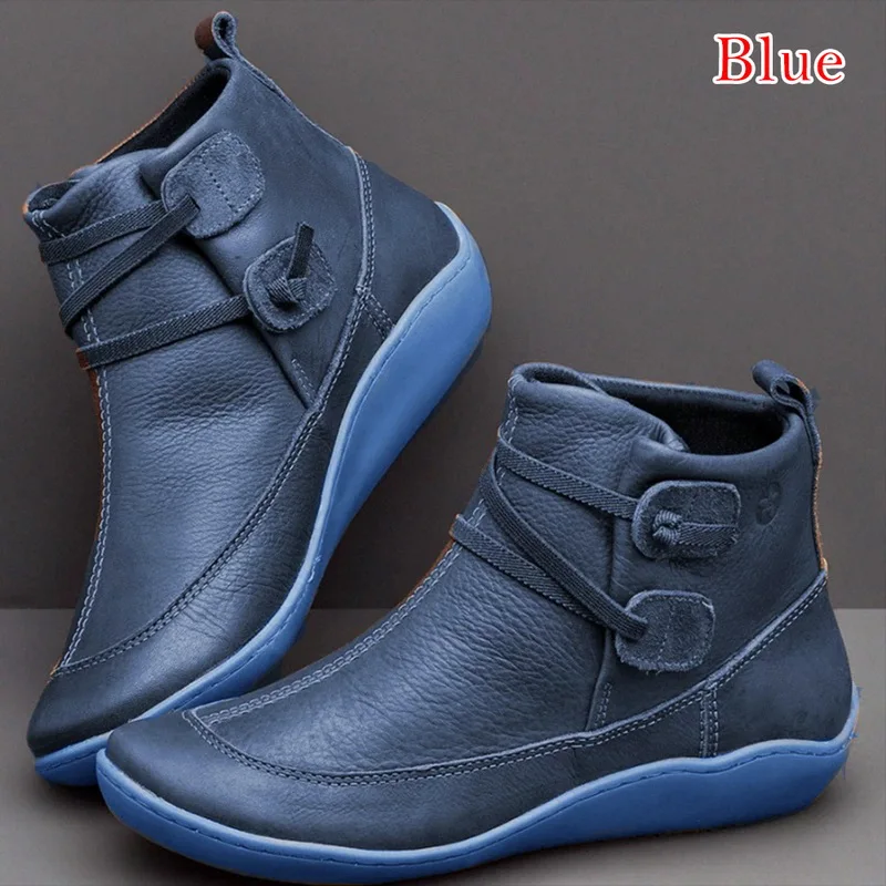 Dropshipping Women PU Leather Ankle Boots Winter Snow Flat Shoes Ladies Short Plush Cross Strap Vintage Botas Mujer | Обувь
