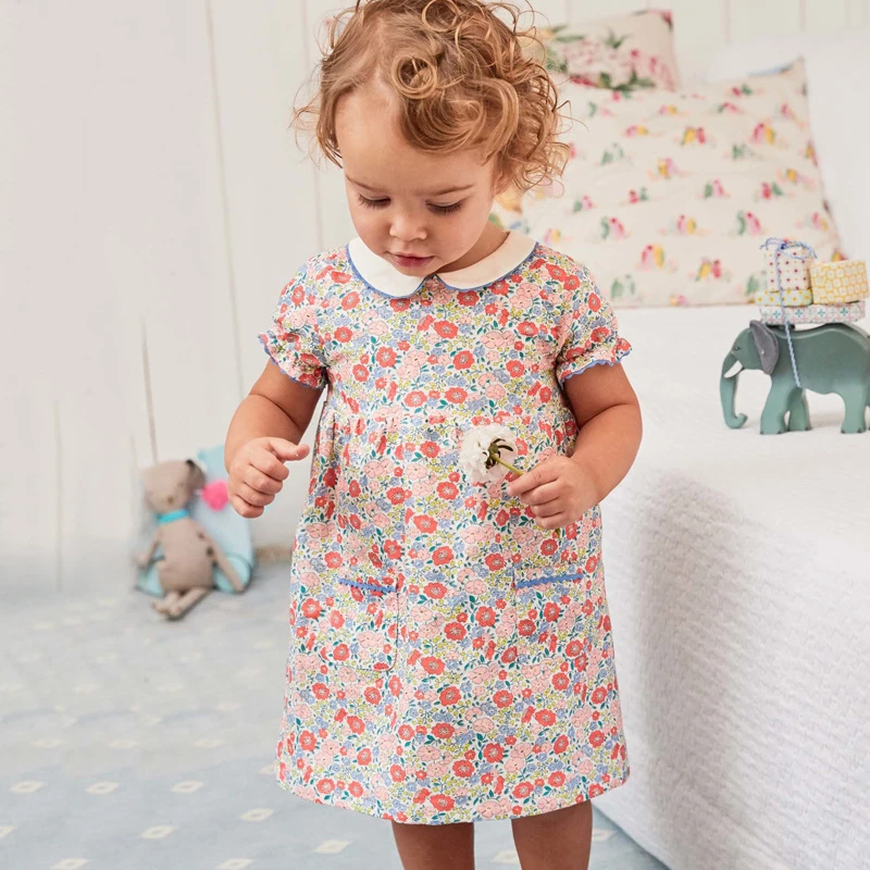Flower Peter Pan Collar Dress 2020 Summer New Baby Girl 100% Cotton Floral Style Girls Beach Vest Daily School vestidos | Детская одежда