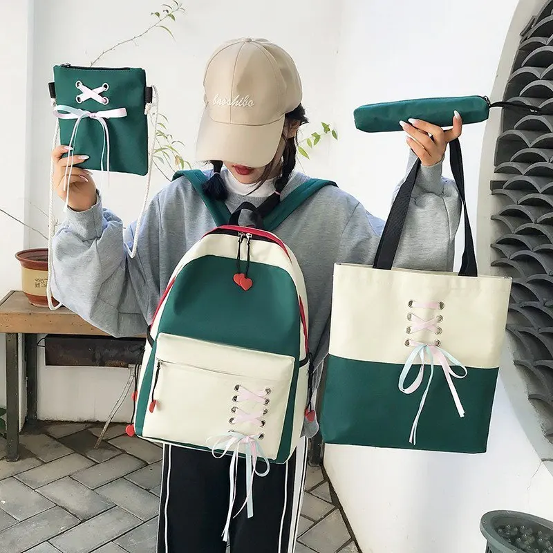 4 pcs sets canvas Schoolbags For Teenage Girls Female Children Shoulder Bags New Trend Female Backpack Fashion Women Backpack