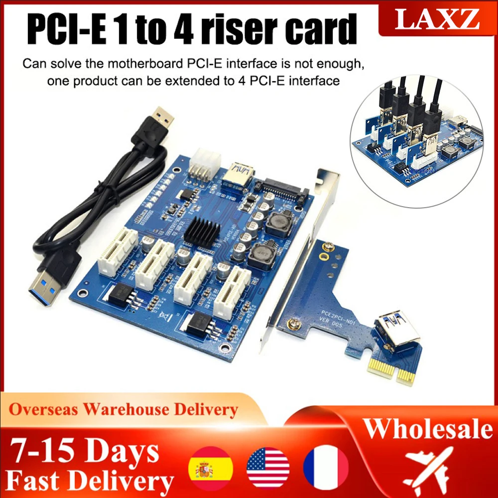 

1 Set PCI-E X1 to 4PCI-E X16 Expansion Kit 1 to 4 Port PCI Express Switch Multiplier HUB 6 Pin Sata USB3.0 Riser Card For Mining