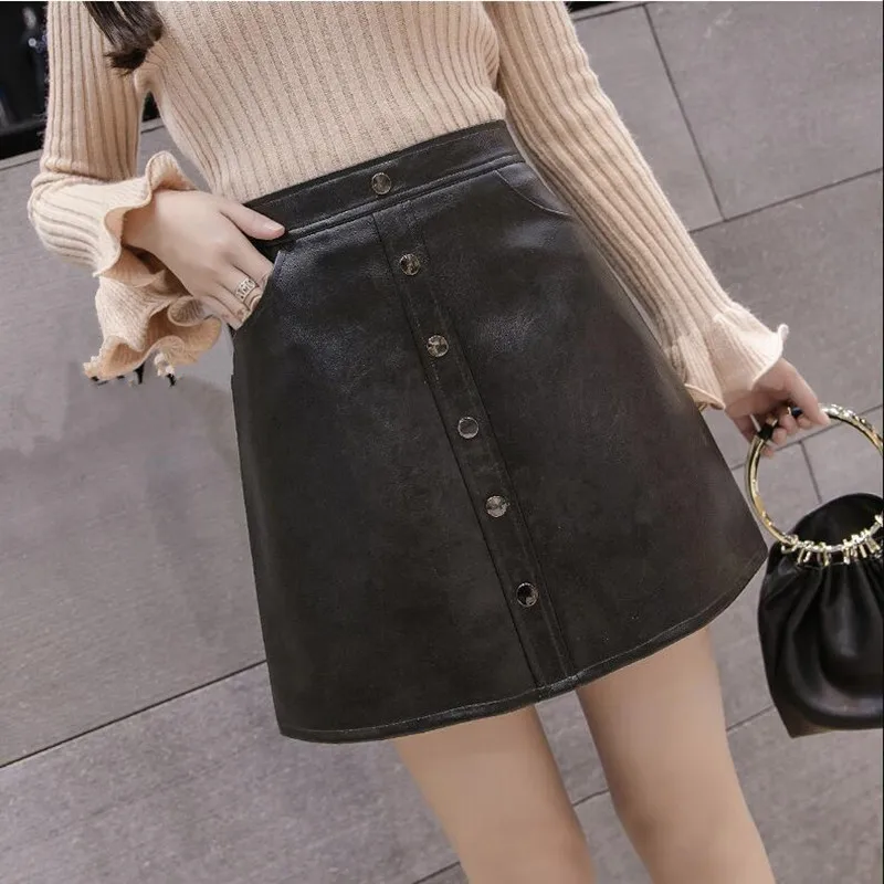 

Юбка-мини женская демисезонная из ПУ кожи, с завышенной талией