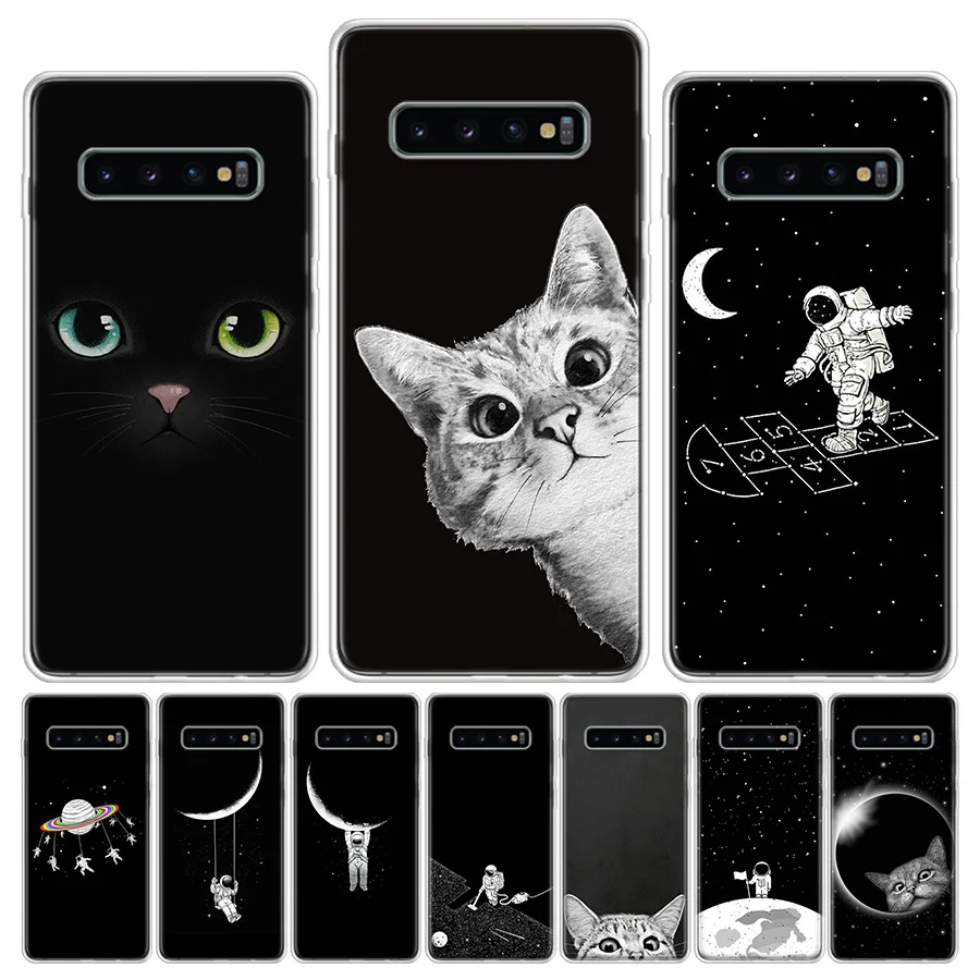 Милый чехол для телефона с изображением космоса Луны и кошек Samsung Galaxy S6 S7 S8 S9 S10 S10E
