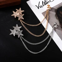 fashion rhinestone metal star tassel zinc alloy brooch female male gift for friends lapel pins coat brooche jewelry accessories