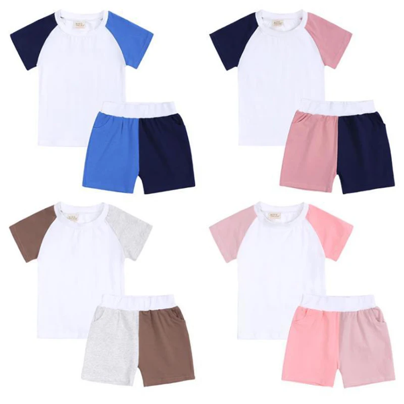 

Boys Clothes Tracksuits Children's Clothing Infant Boy Girls Short Sleeve Suit Contrast Color Shorts Girl Teens Loungewear Set