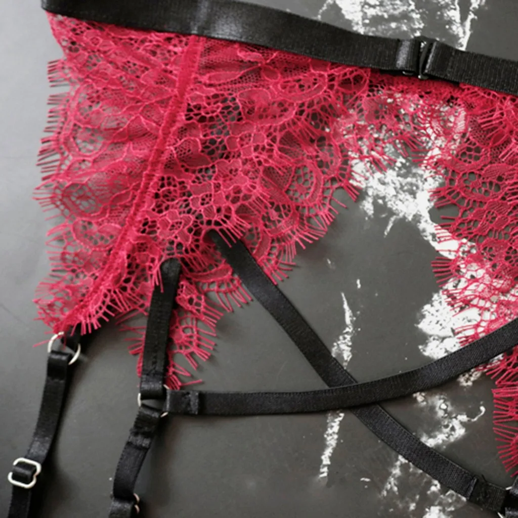 New underwear set plus garter ladies sexy M-3XL large size wireless bra without steel ring Lace red lingerie 30* | Женская одежда