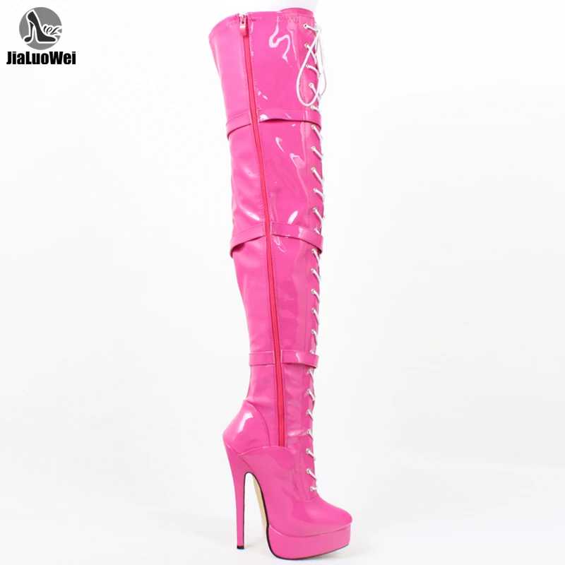 Пикантные высокие сапоги до бедра на каблуке 7 дюймов лакированные US5 15 высоком
