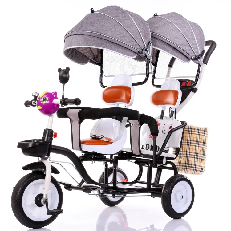 

2019 New Children's Double Tricycle Stroller Baby Stroller Twin Baby Carriage Pushchair Cart Pneumatic Wheel1-6Y